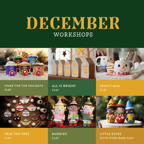 December Adult & Family | Self-Paced Workshops & Glazing  {special member pricing for $6/hr self-paced workshops and $5/hr for glazing}